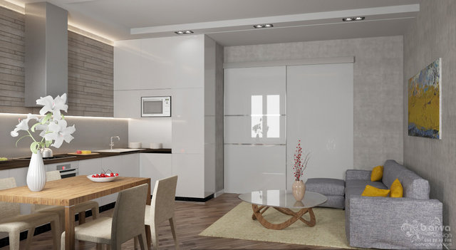 Дизайн кухні-вітальні в квартирі на Павловській
