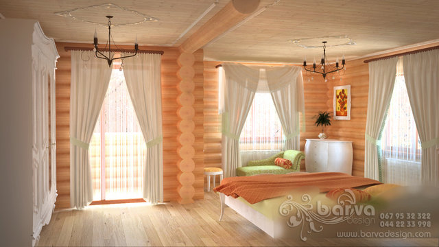 Спальня в деревянном доме в стиле прованс.  с. Хотив